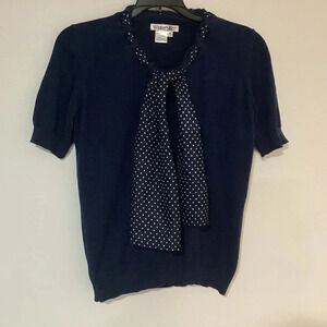 WinterSilks Scarf Neck Tie Sweater Size Small Blue